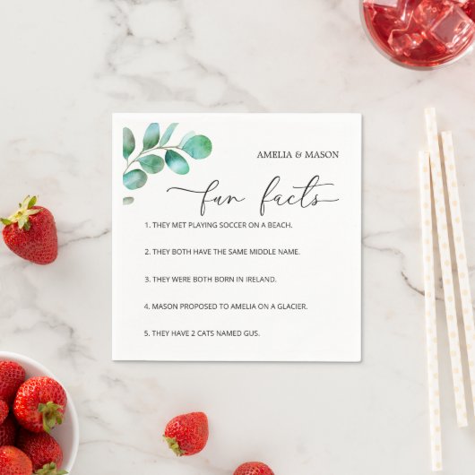 Eucalyptus Script Calligraphy Fun Facts Wedding Serviette (Beispiel)