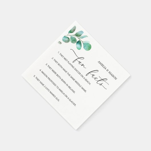 Eucalyptus Script Calligraphy Fun Facts Wedding Serviette (Ecke)