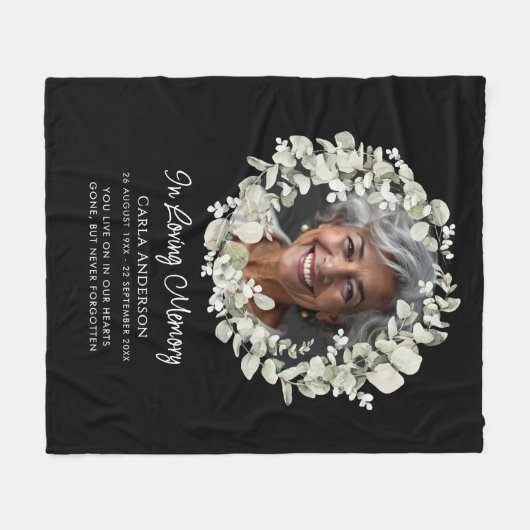 Eucalyptus Script Custom Text & Photo Memorial Fleecedecke (Vorderseite (Horizontal))