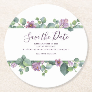 Eucalyptus Script Floral Watercolor Save the Date Runder Pappuntersetzer