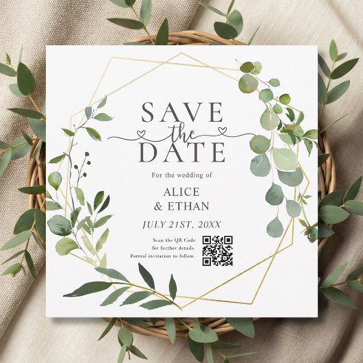Eucalyptus Script Heart QR Code Save The Date