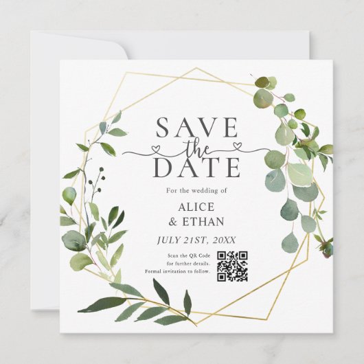 Eucalyptus-Script-Herz-QR-Code-Save-the-Date Save The Date (Vorderseite)