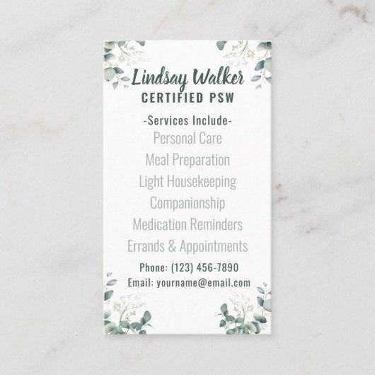 Eucalyptus Soft Green Personal Support Visitenkarte (Vorderseite)