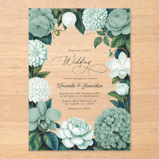 Eucalyptus Soft, Mint Frost & Snowdrop Wedding Acryleinladungen (Vorderseite)