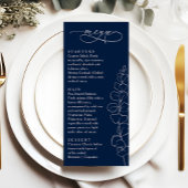 Eucalyptus Spring Navy Blue Wedding Dinner Menükarte