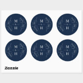 Eucalyptus Springs Monogram Navy Blue Wedding Runder Aufkleber (Blatt)