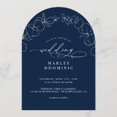 Eucalyptus Springs Script Navy Blaues Bogenförmige Einladung (Vorderseite)