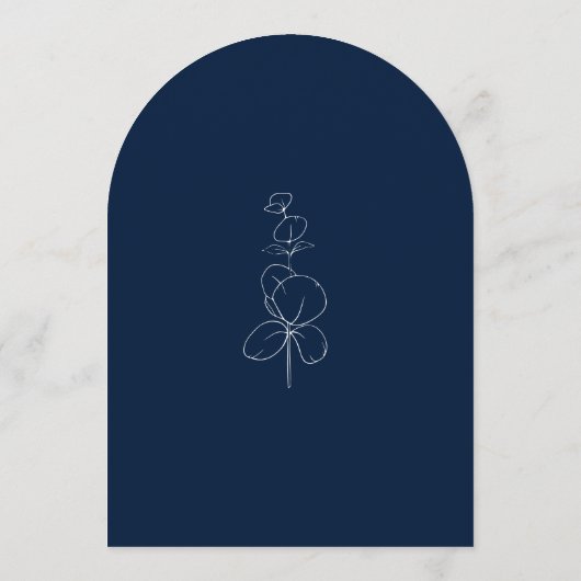Eucalyptus Springs Script Navy Blue Arch Wedding Einladung (Rückseite)