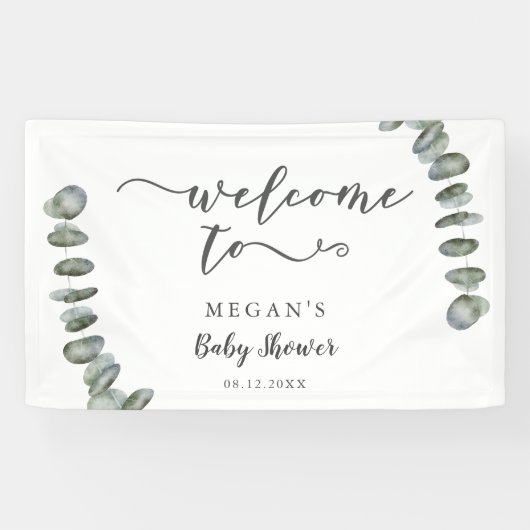 Eucalyptus Summer Greenerenery Baby Dusche Willkom Banner (Horizontal)