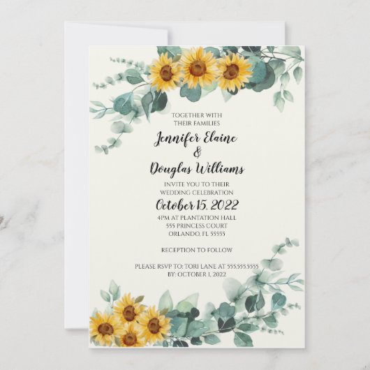 Eucalyptus Sunflower Invitation Einladung (Vorderseite)
