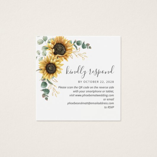 Eucalyptus Sunflower Wedding QR Code RSVP Card (Vorderseite)
