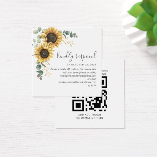Eucalyptus Sunflower Wedding QR Code RSVP Card (Schreibtisch)