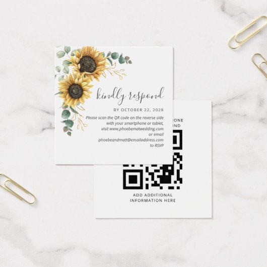 Eucalyptus Sunflower Wedding QR Code RSVP Card (Büro)