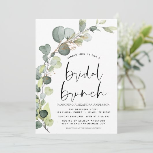 Eucalyptus Terracotta Bridal Brunch Dusche Einladung (Stehend Vorderseite)