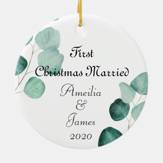 Eucalyptus Verheirateter Weihnachtsanfang Keramik Ornament (Hinten)