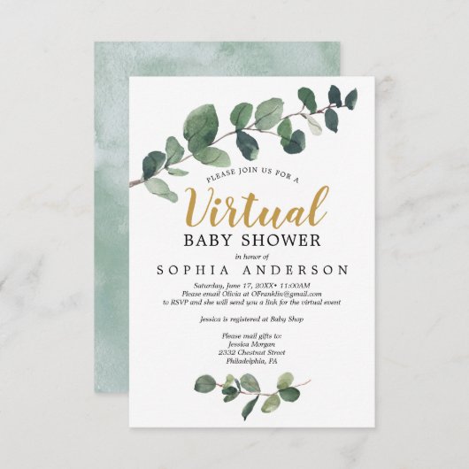Eucalyptus Virtual Baby Dusche Einladung (Vorne/Hinten)