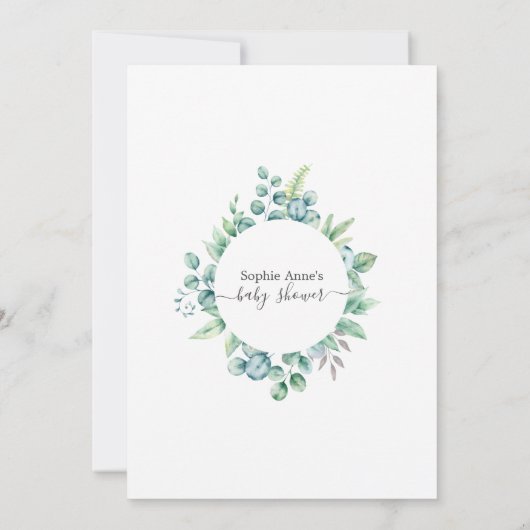 Eucalyptus Virtual Baby-Dusche per Mail Einladung (Rückseite)