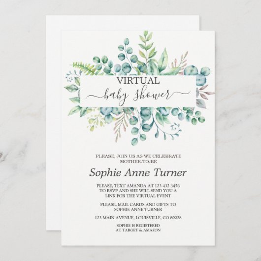 Eucalyptus Virtual Baby-Dusche per Mail Einladung (Vorne/Hinten)