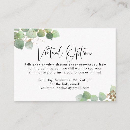 Eucalyptus Virtual Option Baby Shooting Party Begleitkarte (Vorderseite)