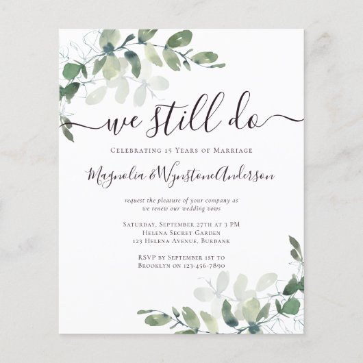 Eucalyptus Vow Renewal Einladung (Vorderseite)