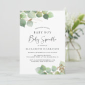 Eucalyptus Watercolor Baby Boy Sprinkle Einladung (Stehend Vorderseite)