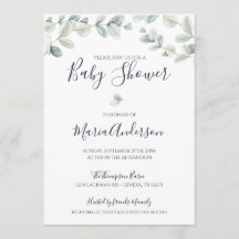 Eucalyptus Watercolor Baby Dusche Einladung