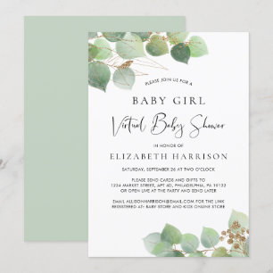Eucalyptus Watercolor Baby Girl Virtual Dusche Einladung
