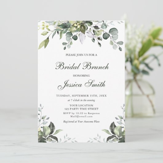 Eucalyptus Watercolor Bridal Brunch Einladung (Stehend Vorderseite)
