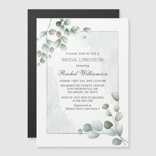 Eucalyptus Watercolor Bridal Luncheon Magneteinladung (Vorne/Hinten)