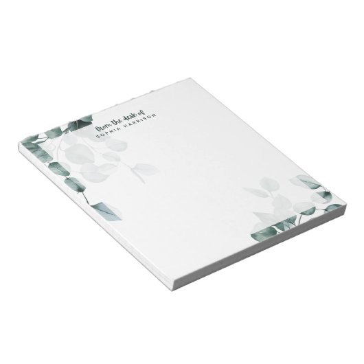 Eucalyptus Watercolor Personalisiert Notepad Notizblock (angewinkelt)