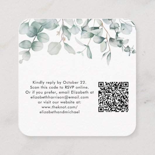 Eucalyptus Watercolor QR Code Wedding RSVP Begleitkarte (Rückseite)