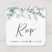 Eucalyptus Watercolor QR Code Wedding RSVP Begleitkarte (Vorderseite)