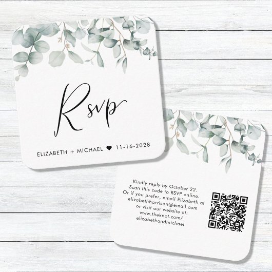 Eucalyptus Watercolor QR Code Wedding RSVP Begleitkarte