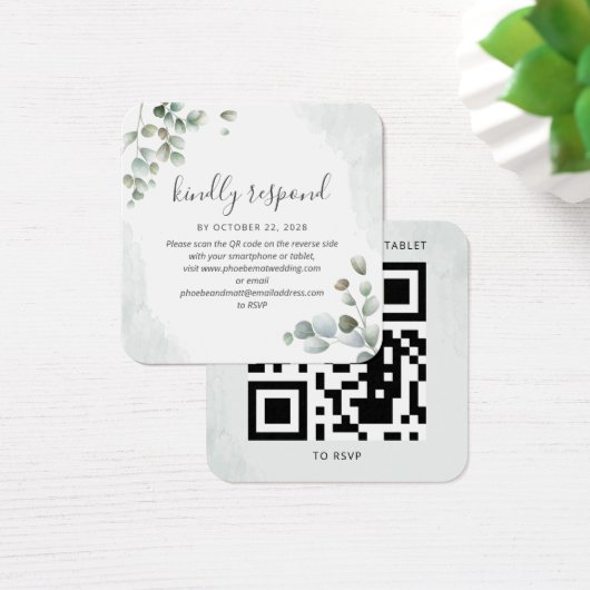 Eucalyptus Watercolor Succulent Wedding RSVP Karte (Schreibtisch)