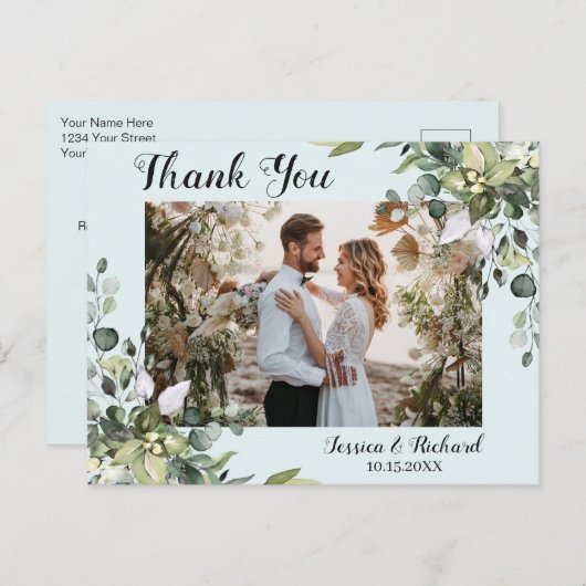 Eucalyptus Watercolor Vielen Dank FOTO Postcard Postkarte (Vorne/Hinten)