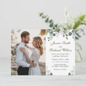 Eucalyptus Watercolor Wedding FOTO Einladung (Stehend Vorderseite)
