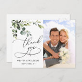 Eucalyptus Watercolor Wedding Foto Vielen Dank Postkarte (Vorne/Hinten)