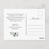 Eucalyptus Watercolor Wedding Foto Vielen Dank Postkarte (Rückseite)