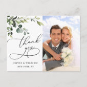 Eucalyptus Watercolor Wedding Foto Vielen Dank Postkarte (Vorderseite)