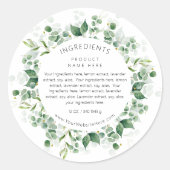 Eucalyptus Watercolor Wreath Ingredients Labels Runder Aufkleber (Vorderseite)
