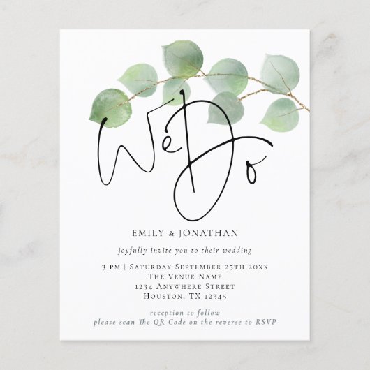 Eucalyptus We do QR Code Wedding Einladung (Vorderseite)