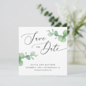 Eucalyptus Wedding | Elegant Greenery Garden Photo Save The Date (Stehend Vorderseite)
