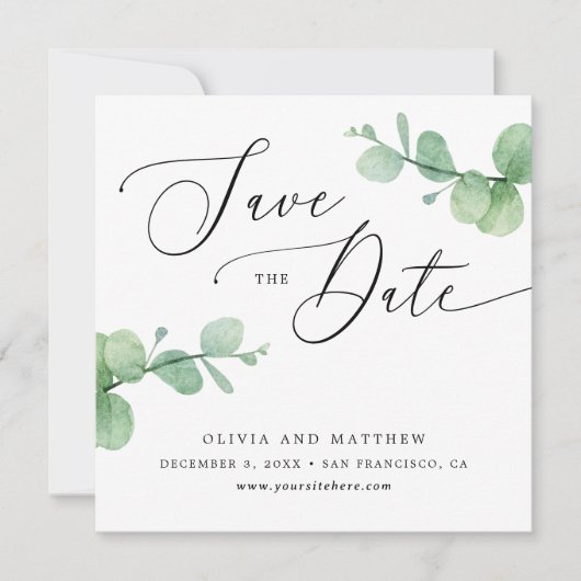 Eucalyptus Wedding | Elegant Greenery Garden Photo Save The Date (Vorderseite)