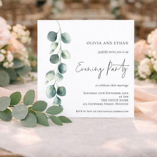 Eucalyptus Wedding Evening Party Square Invitation Einladung