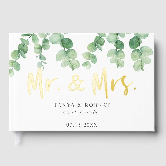 Eucalyptus Wedding Mr. und Mrs. Elegant Gästebuch (Vorderseite)