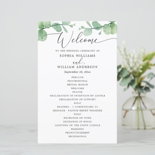 Eucalyptus Wedding Program | Outdoor Botanical  (Stehend Vorderseite)