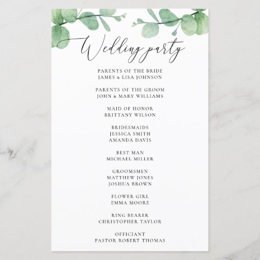 Eucalyptus Wedding Program | Outdoor Botanical  (Rückseite)
