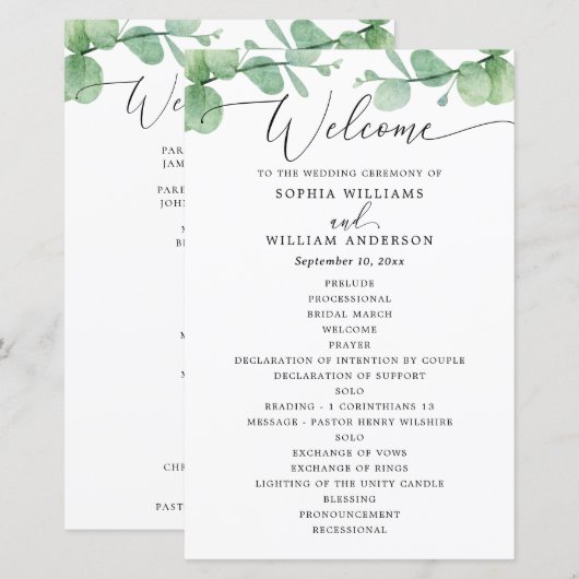 Eucalyptus Wedding Program | Outdoor Botanical  (Vorne/Hinten)