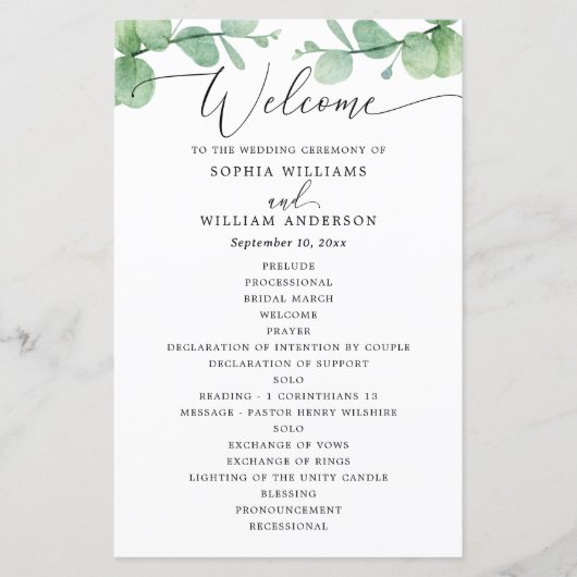 Eucalyptus Wedding Program | Outdoor Botanical  (Vorderseite)