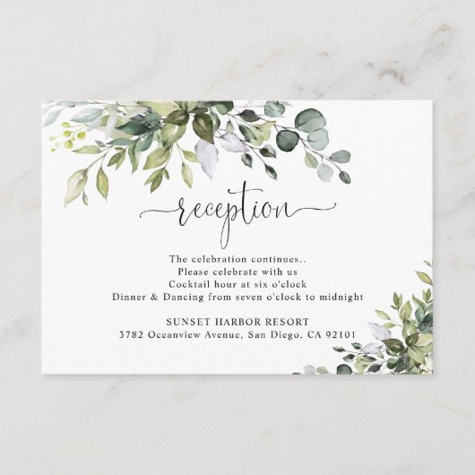Eucalyptus Wedding Reception Enclosure Card Begleitkarte (Vorderseite)